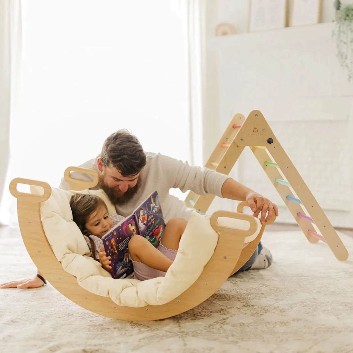 Dad & Girl Reading on Tiny Land® Thick Padded Play Cushion in Arch