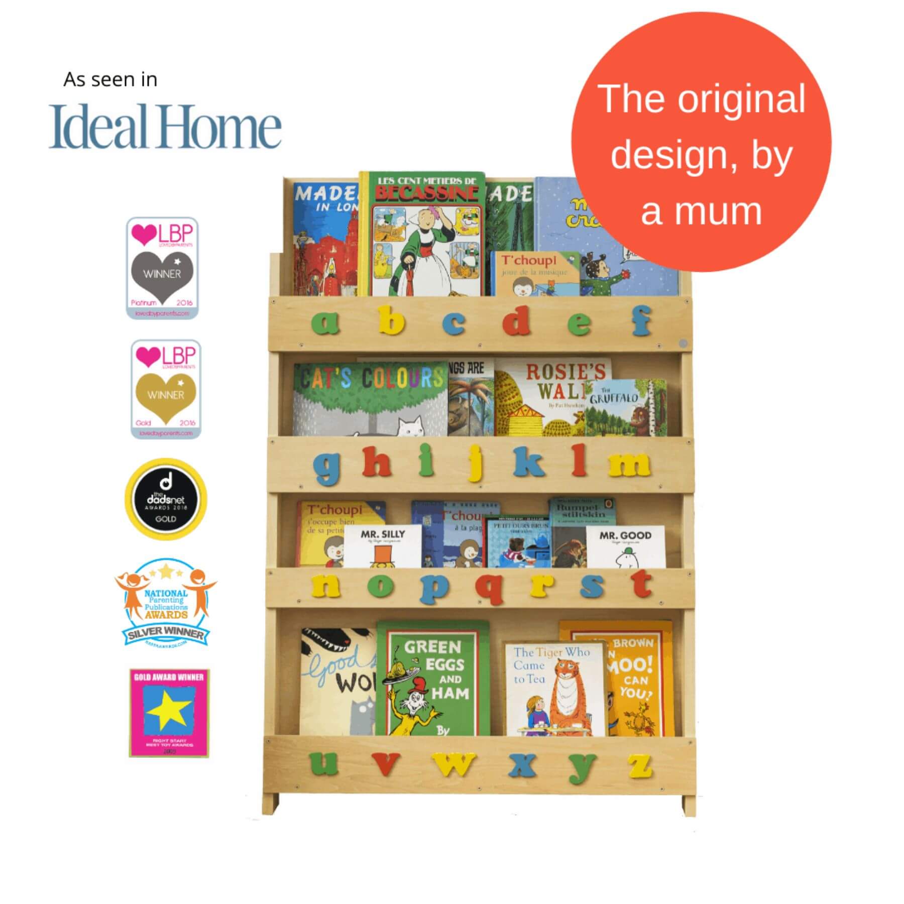 Tidy Books Bookcase With Alphabet Natural with Rainbow letters - Detail