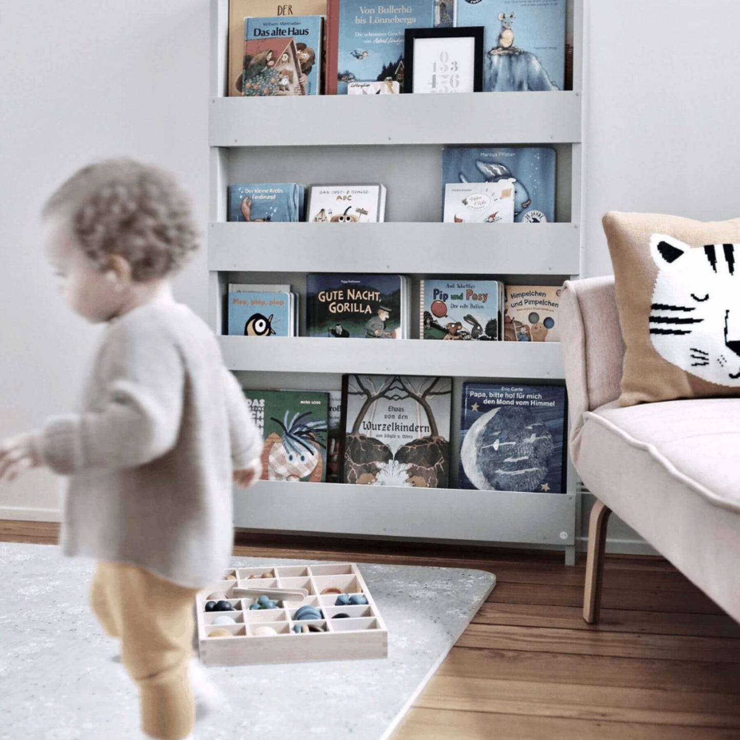 Tidy Books Bookcase With No Alphabet Pale Grey - Lifestyle