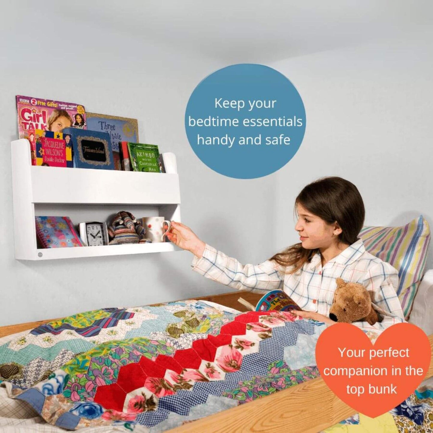 Tidy Books Bunk Bed Buddy, Bunk Bed Shelf, White - Detail