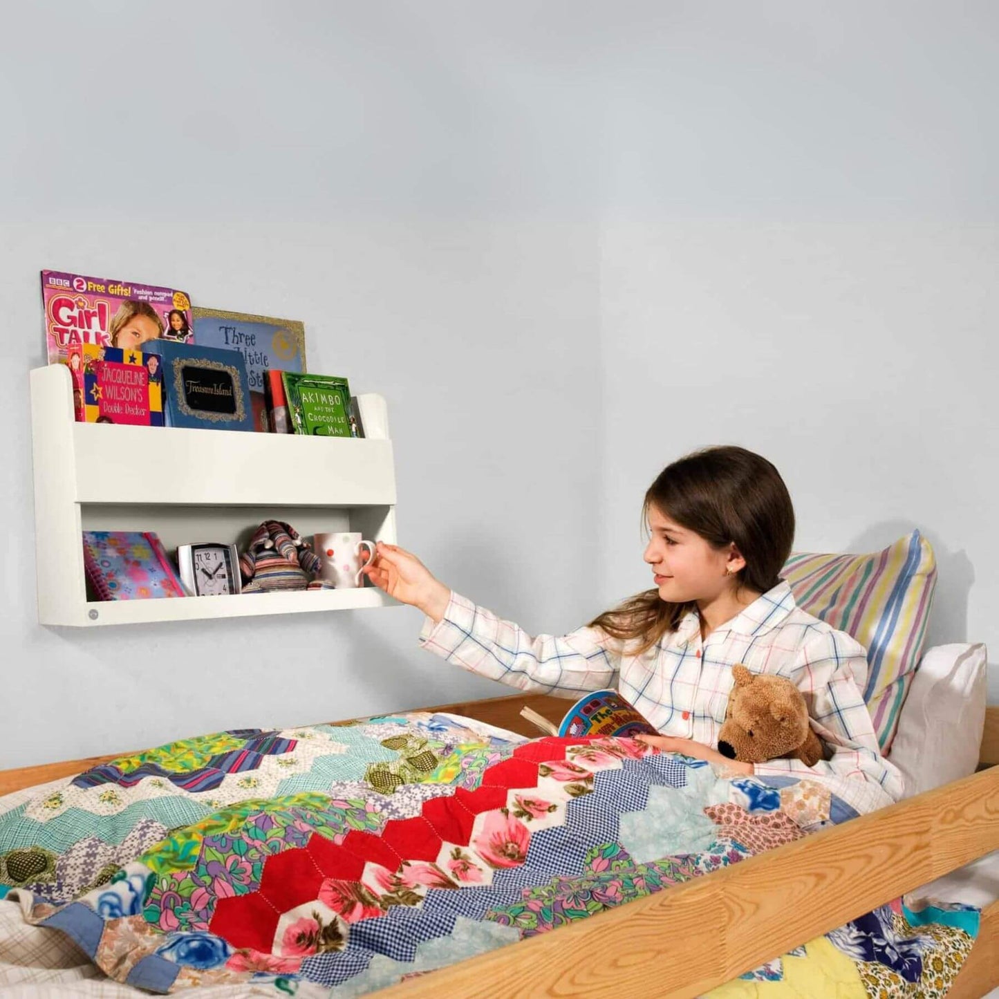 Tidy Books Bunk Bed Buddy, Bunk Bed Shelf, White - Lifestyle