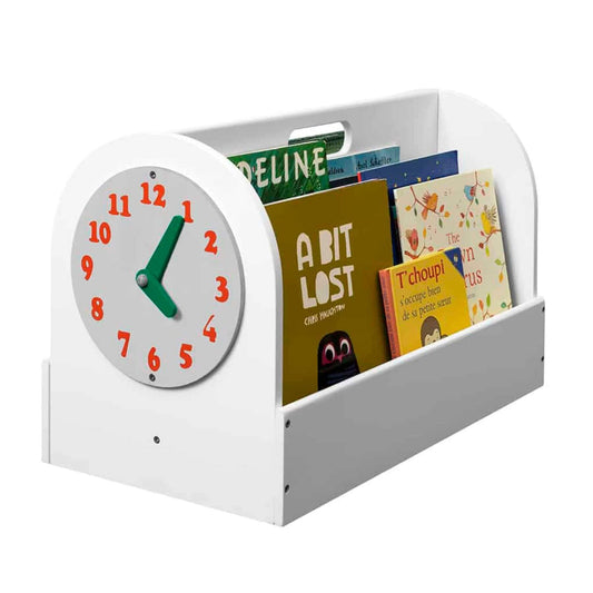 Tidy Books Clock Design Kids Book Storage Box White