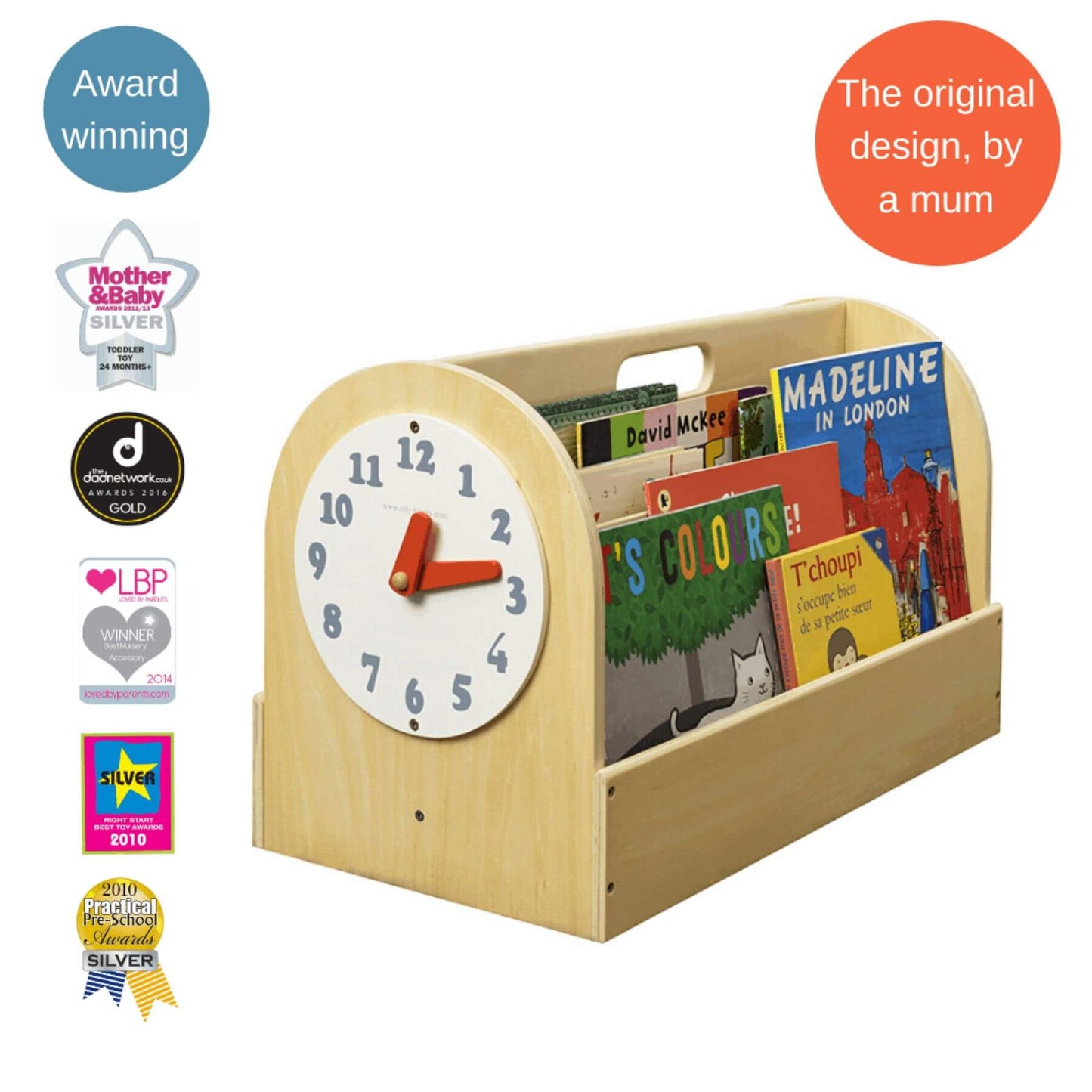 Tidy Books Clock Design Kids Book Storage Box Natural - Detail