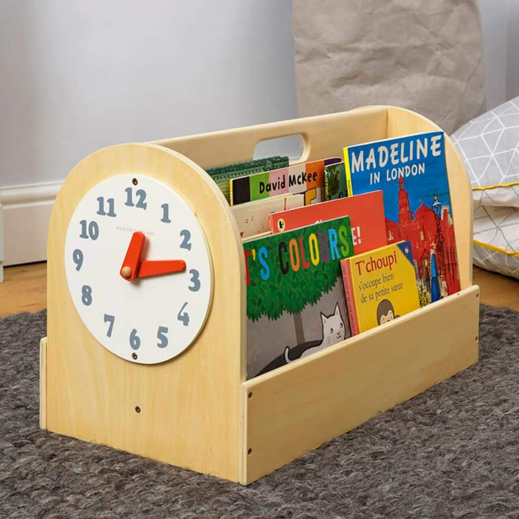 Tidy Books Clock Design Kids Book Storage Box Natural - Lifestyle