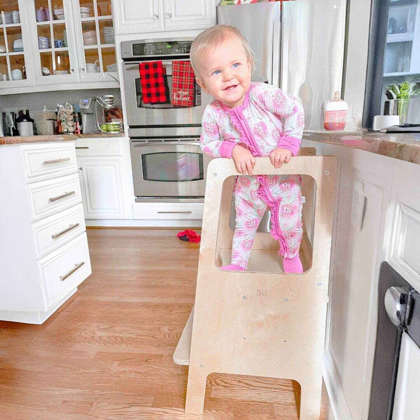 Kid Standing on RAD Children's Furniture Toddler Tower