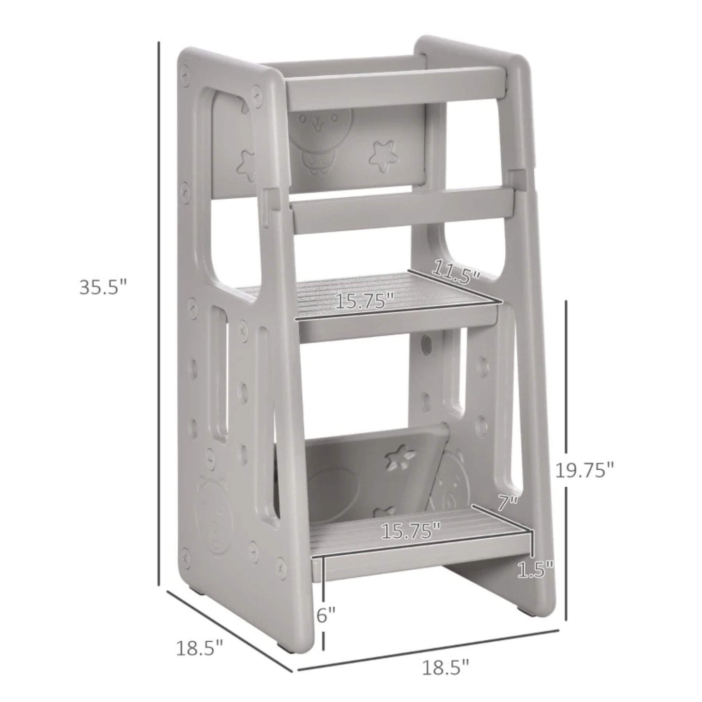 Qaba Toddler Tower with Adjustable Height Grey