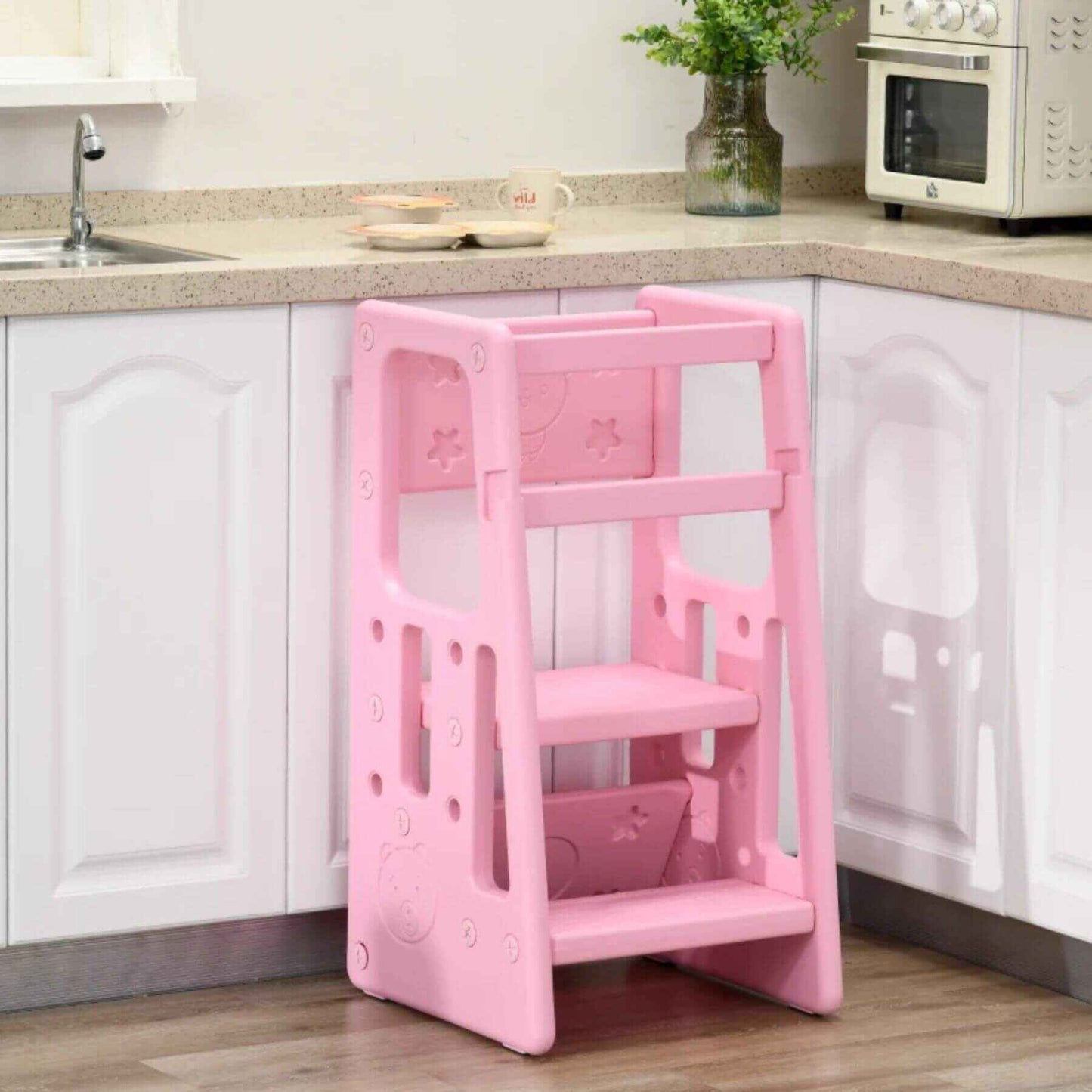 Qaba Toddler Tower with Adjustable Height Pink