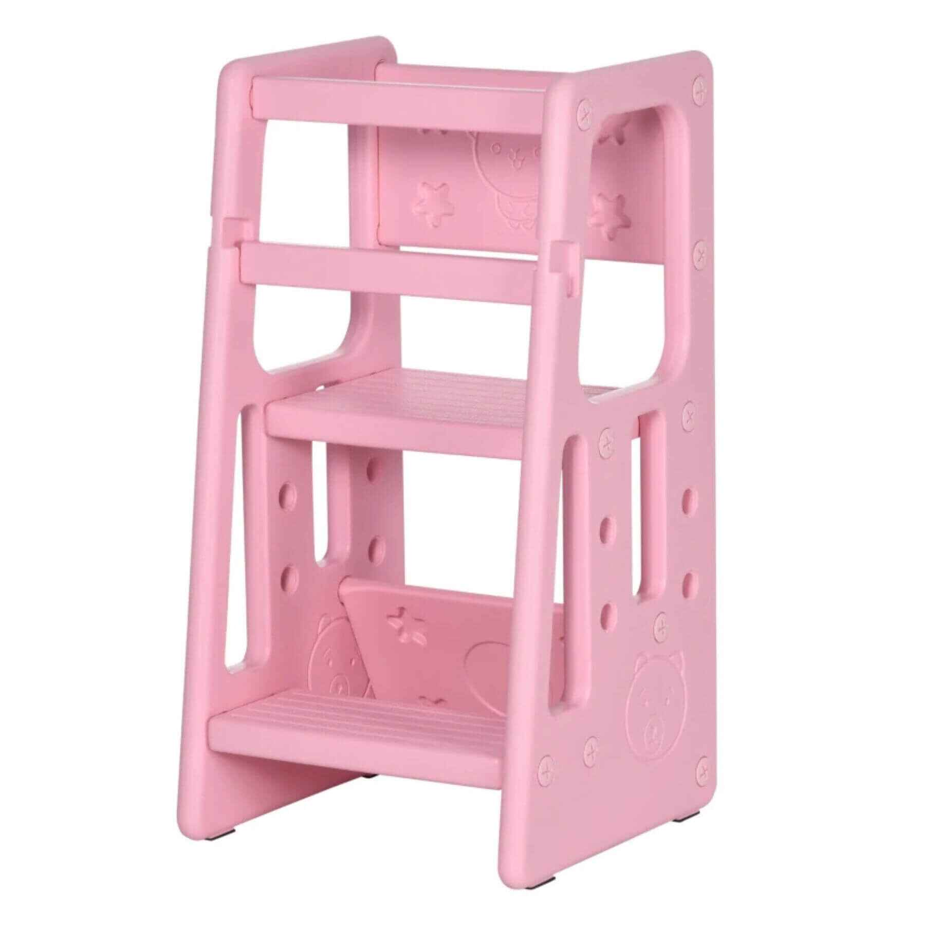 Qaba Toddler Tower with Adjustable Height Pink