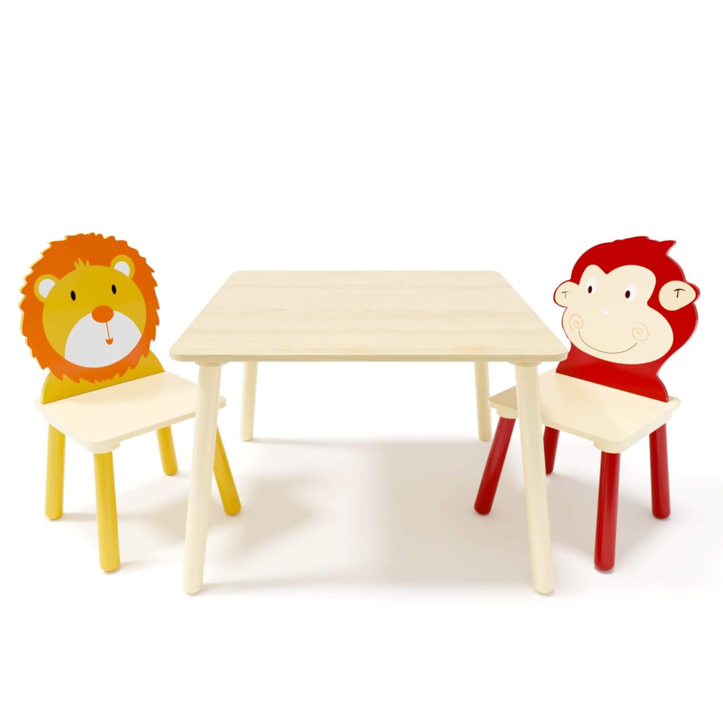MOONRIVER 3-Pieces Toddler Activity Table and Chair Set - Lion & Monkey