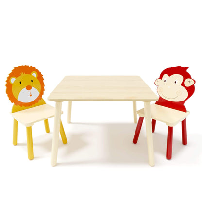 MOONRIVER 3-Pieces Toddler Activity Table and Chair Set - Lion & Monkey