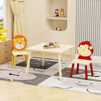 MOONRIVER 3-Pieces Toddler Activity Table and Chair Set - Lion & Monkey in a room setting.