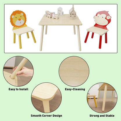 MOONRIVER 3-Pieces Toddler Activity Table and Chair Set - Lion & Monkey on a light green background