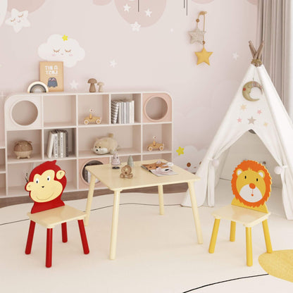 Children's playroom with MOONRIVER 3-Pieces Toddler Activity Table and Chair Set - Lion & Monkey