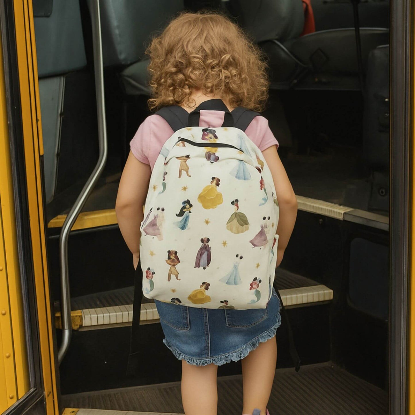 Child with Toddler Princess Magic Backpack entering a vehicle