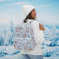 Woman Carrying tokidoki Snow Day Zealous Backpack Diaper Bag — Ice Blue