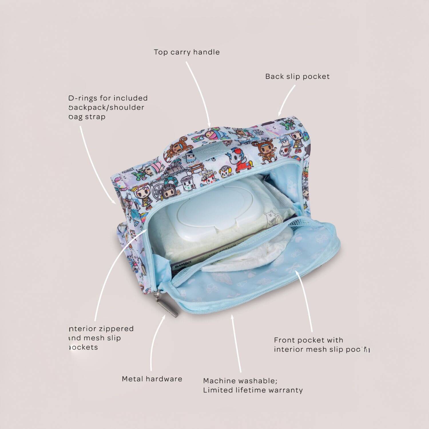 tokidoki Snow Day Bestie Small Messenger Handbag, Backpack — Ice Blue