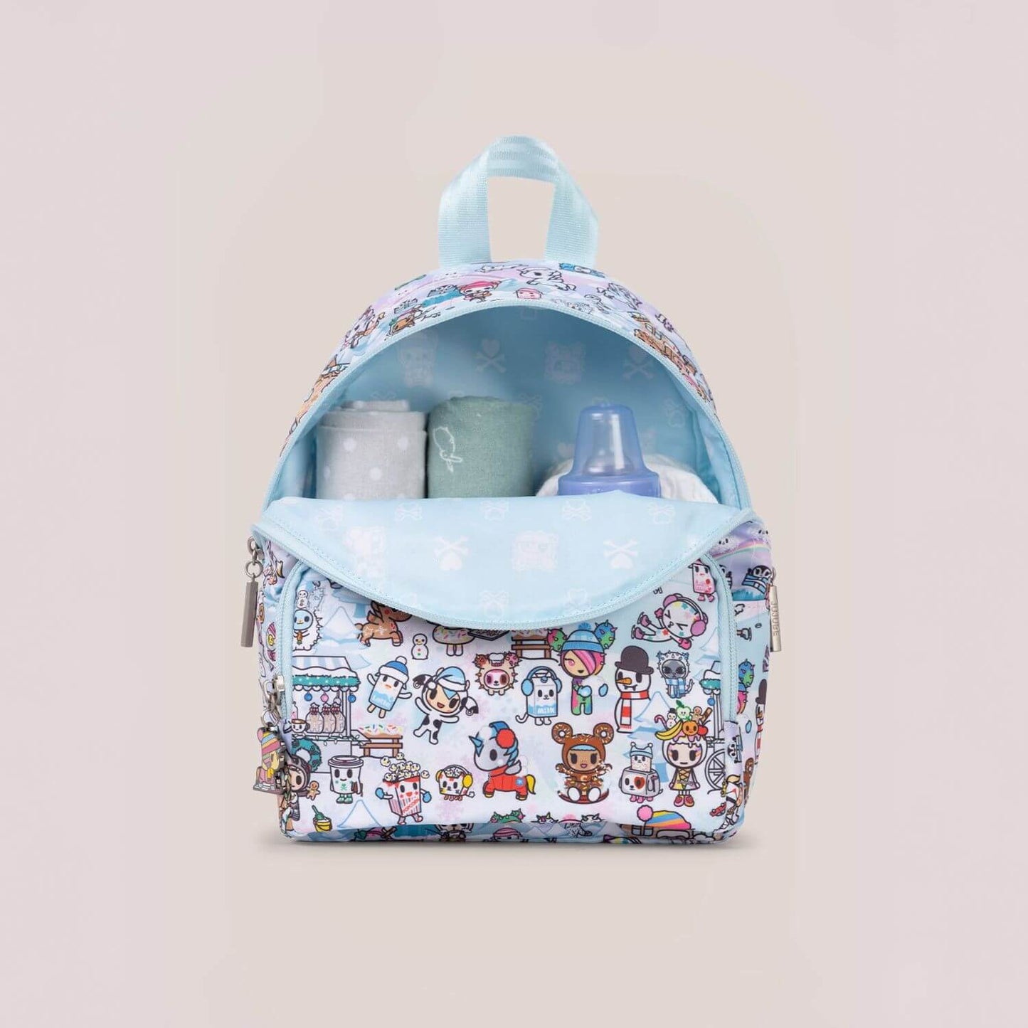 tokidoki Snow Day Everyday Mini Small Diaper Bag Backpack — Ice Blue | Open