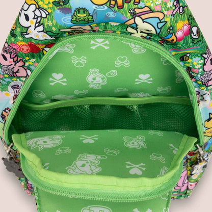 tokidoki Crossbody Sling - Meadow Blooms, showing a green interior with patterns.