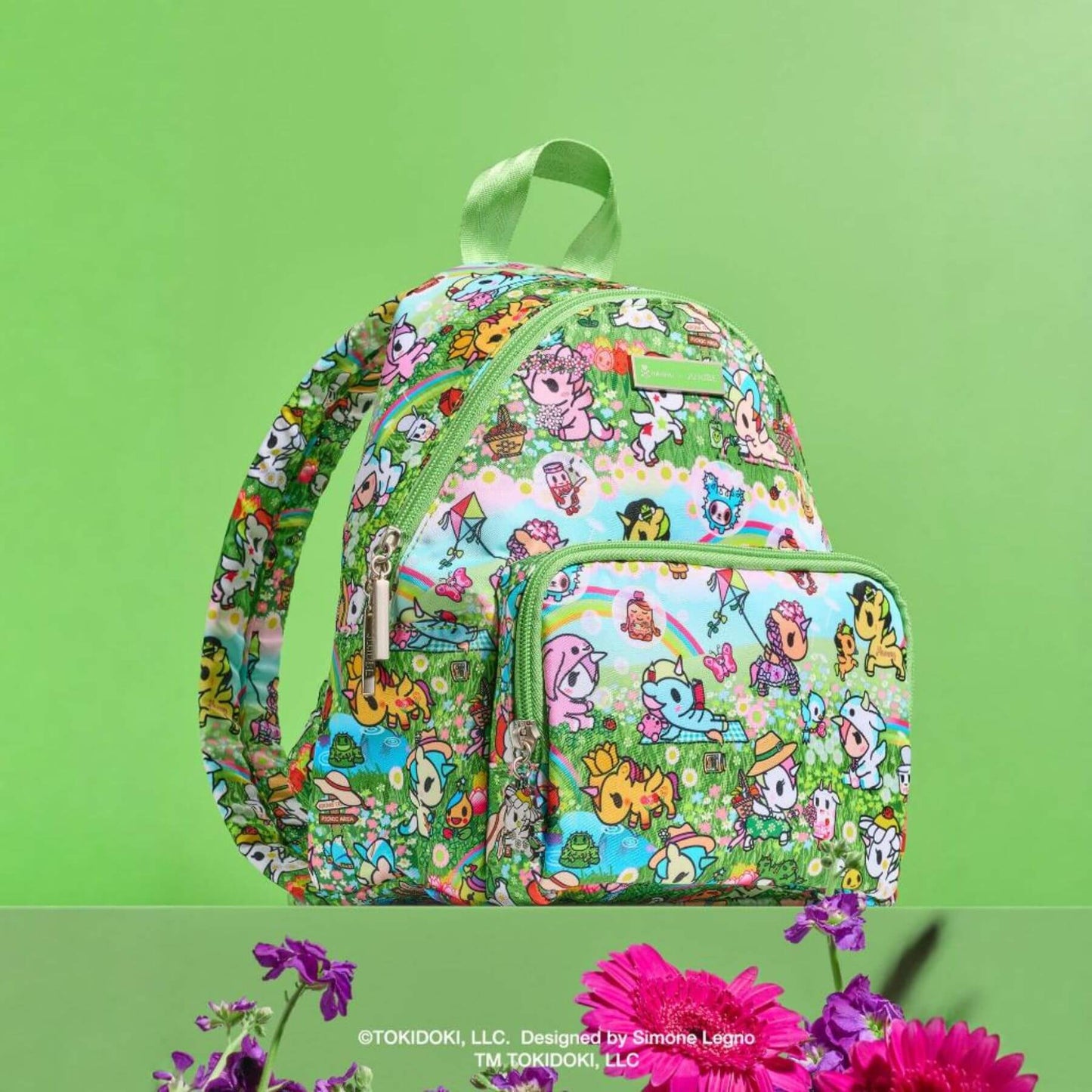 tokidoki Everyday Mini Backpack - Meadow Blooms on a green background