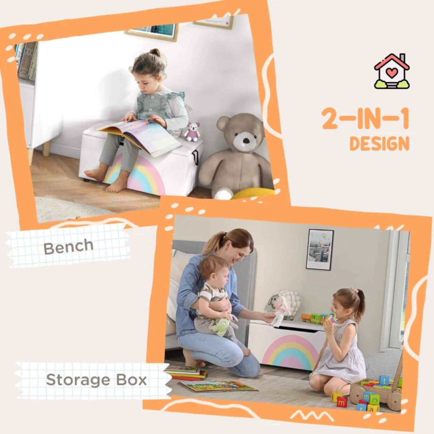 Qaba Toy Box Chest White - 2 Usages