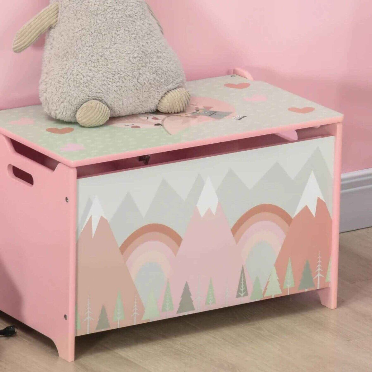 Qaba Toy Box with Lid, Toy Chest Storage Organizer for Bedroom, Pink