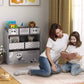 Mom & kid Reading next to Qaba Toy Organizer with 6 Storage Bins Gray