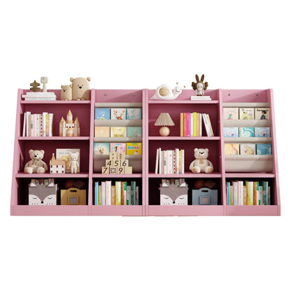 2 MO IM Toy Storage Organizer Kids Bookshelf - Pink with toys and books on a white background