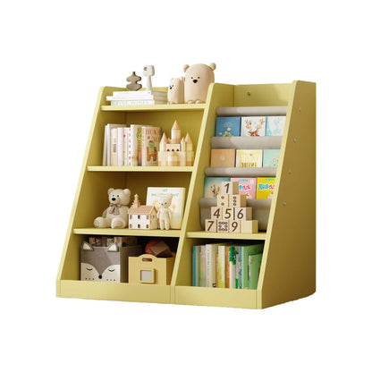 MO IM Toy Storage Organizer Kids Bookshelf - Yellow with toys and books on a white background