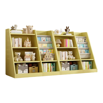 2 MO IM Toy Storage Organizer Kids Bookshelf - Yellow with toys and books on a white background