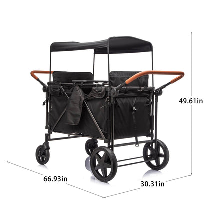 ToyRides Elite Wagon Stroller with 4-Seater - Black, shown with dimension lines and measurements