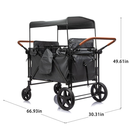 ToyRides Elite Wagon Stroller with 4-Seater - Gray, shown with dimension lines and measurements indicating 66.93 inches width, 30.