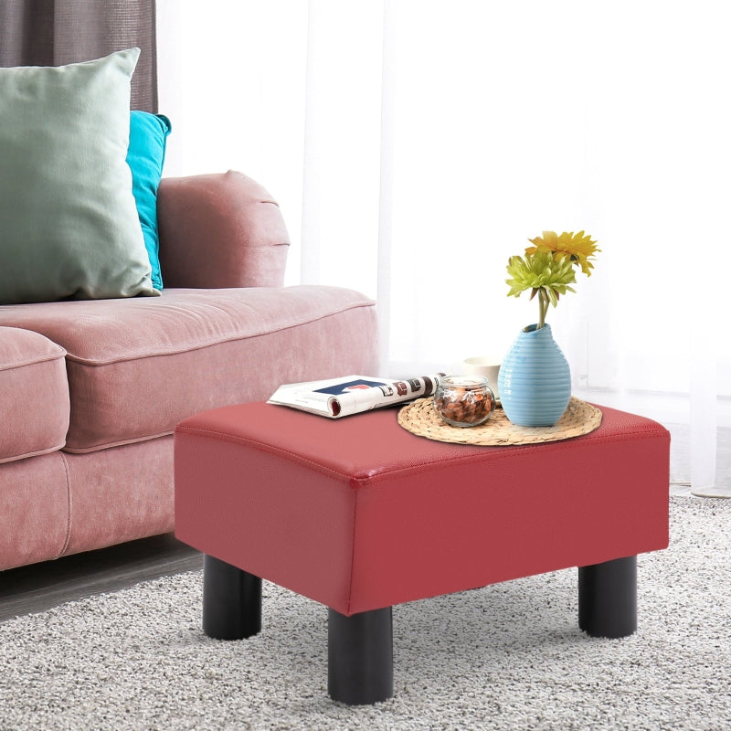 HOMCOM Red Faux Leather Ottoman - Modern Footrest with Black Legs