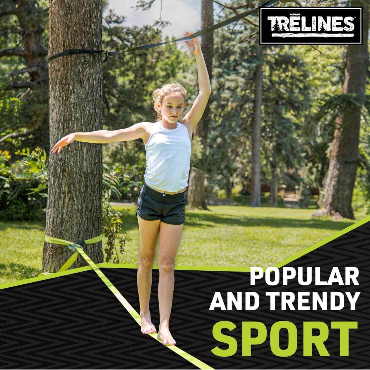 Girl Playing Trelines Classic Slackline 50ft