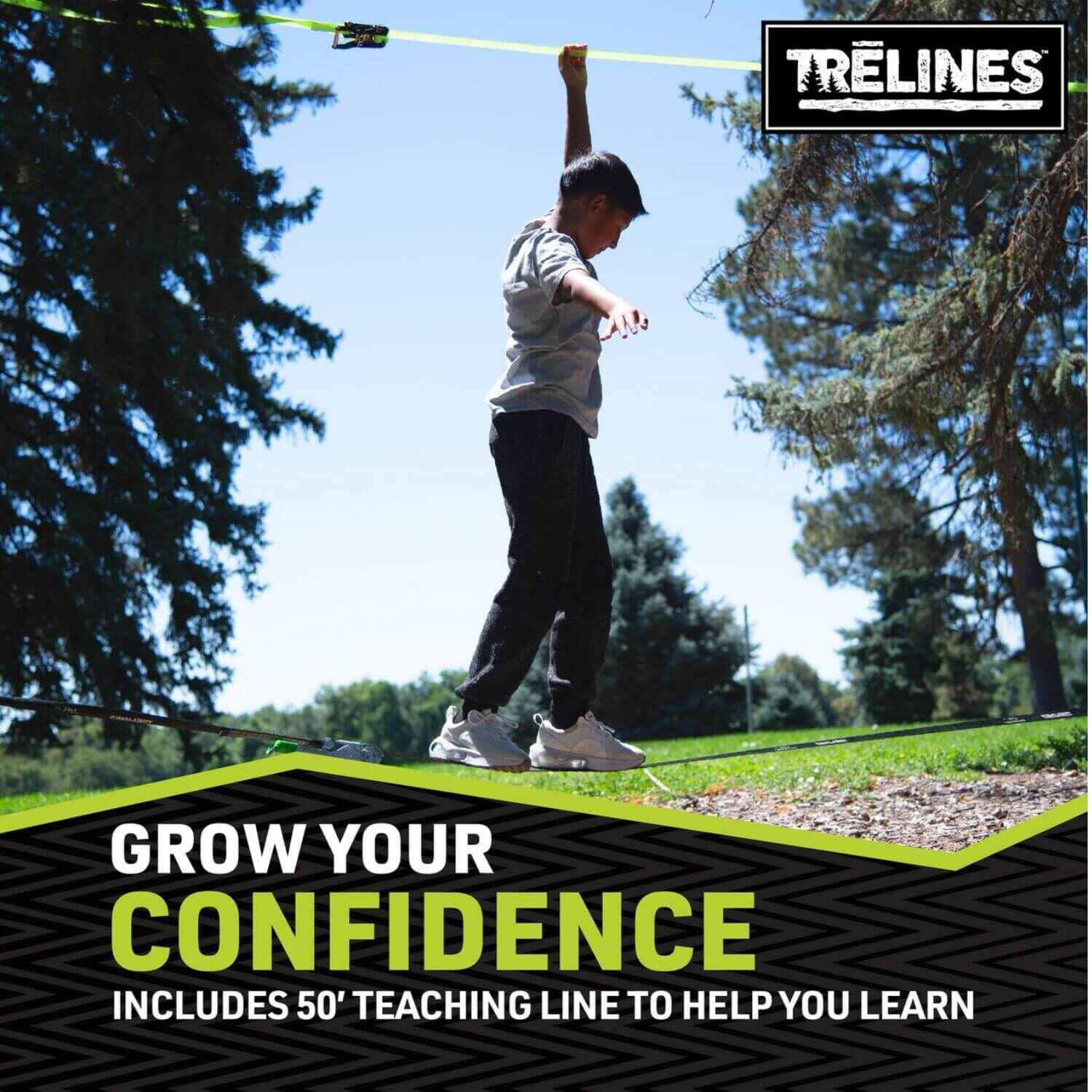 Boy Playing Trelines Classic Slackline 50ft