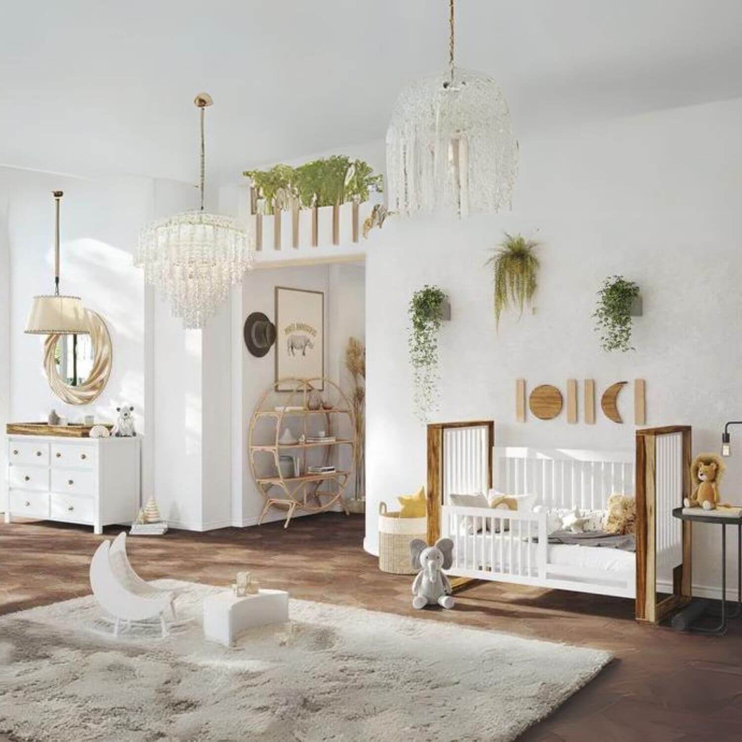 Milk Street Baby True Traditional Crib Acacia with Snow - Lifestyle