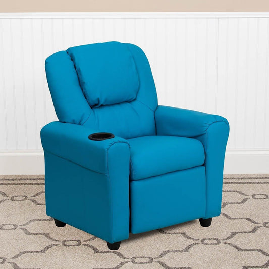 Flash Furniture Contemporary Turquoise Vinyl Kids Recliner | Cup Holder and Headrest