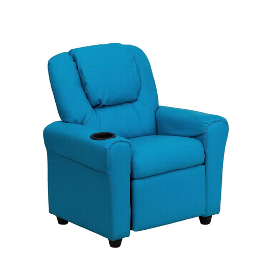 Flash Furniture Contemporary Turquoise Vinyl Kids Recliner | Cup Holder and Headrest