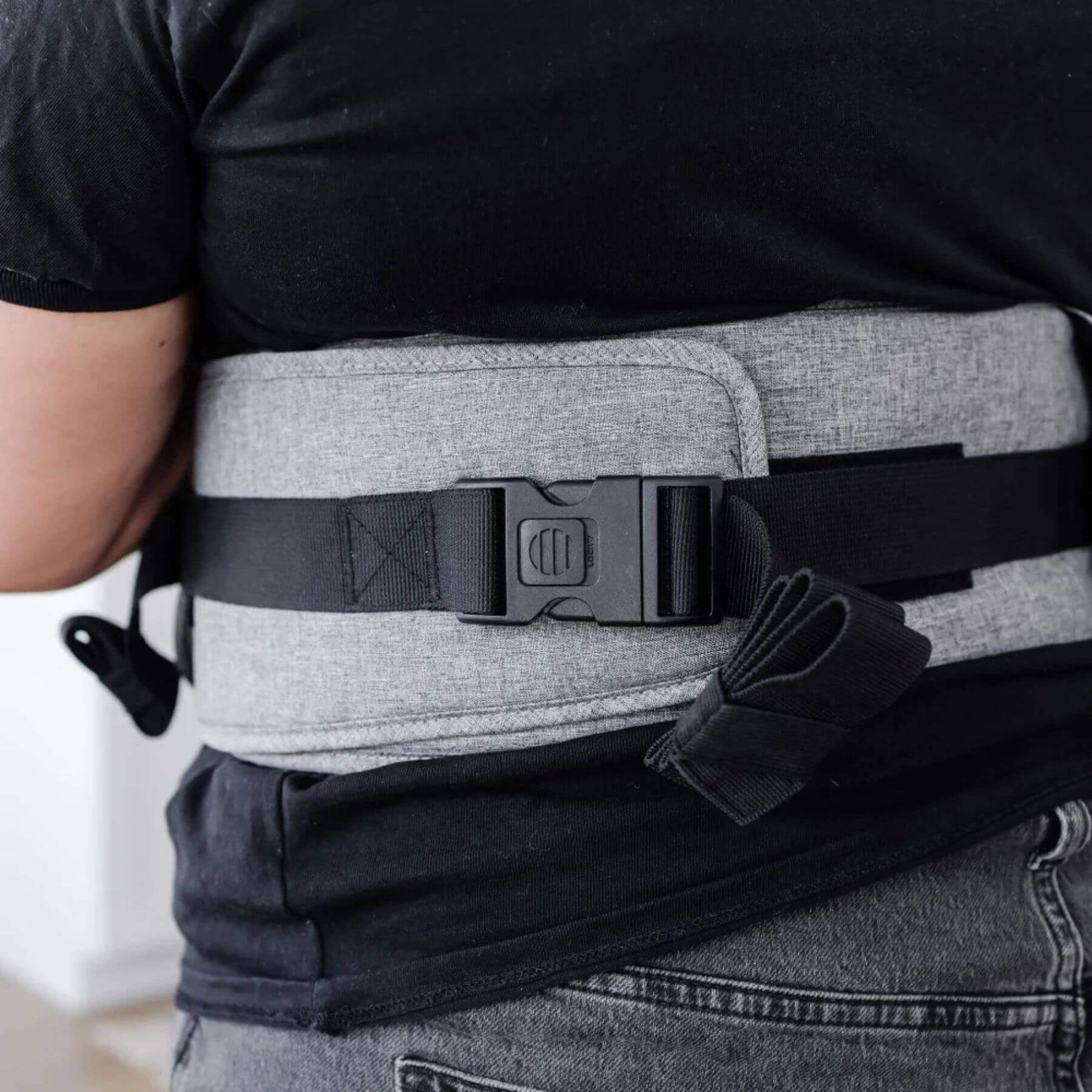 Person Wearing Tushbaby Waistband Extender - Gray