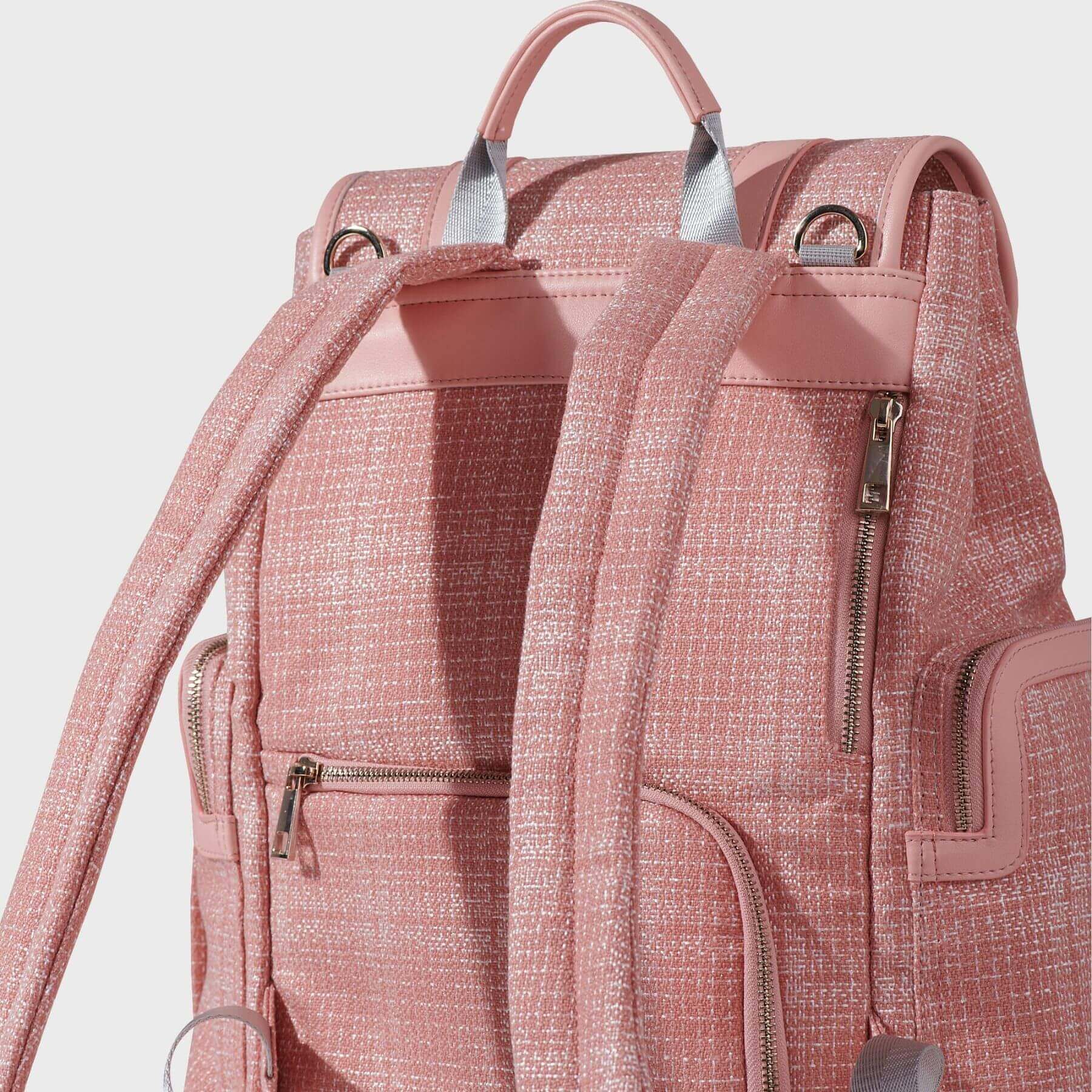 Back view of Sunveno Tweed Diaper Backpack Pink