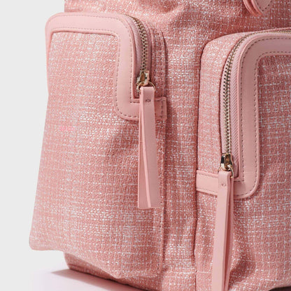 Close-up of Sunveno Tweed Diaper Backpack Pink