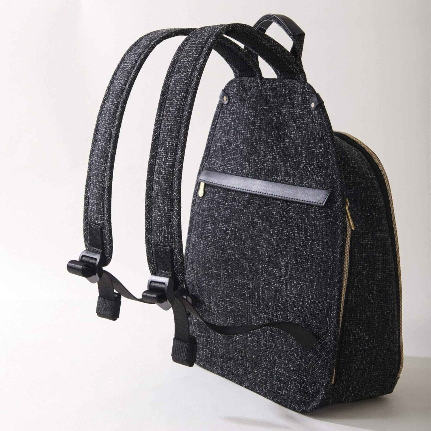 Back View of Sunveno Tweed Luxe Diaper Bag Backpack - Black