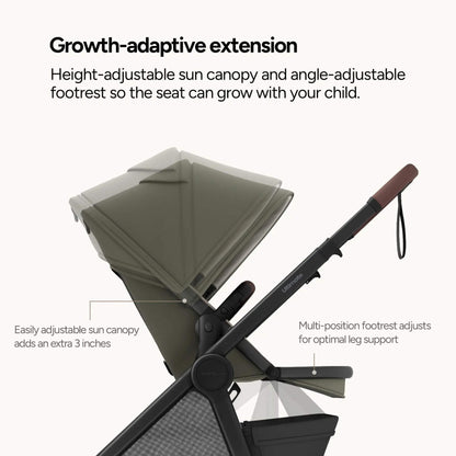 Baby stroller with growth-adaptive extension features on a white background