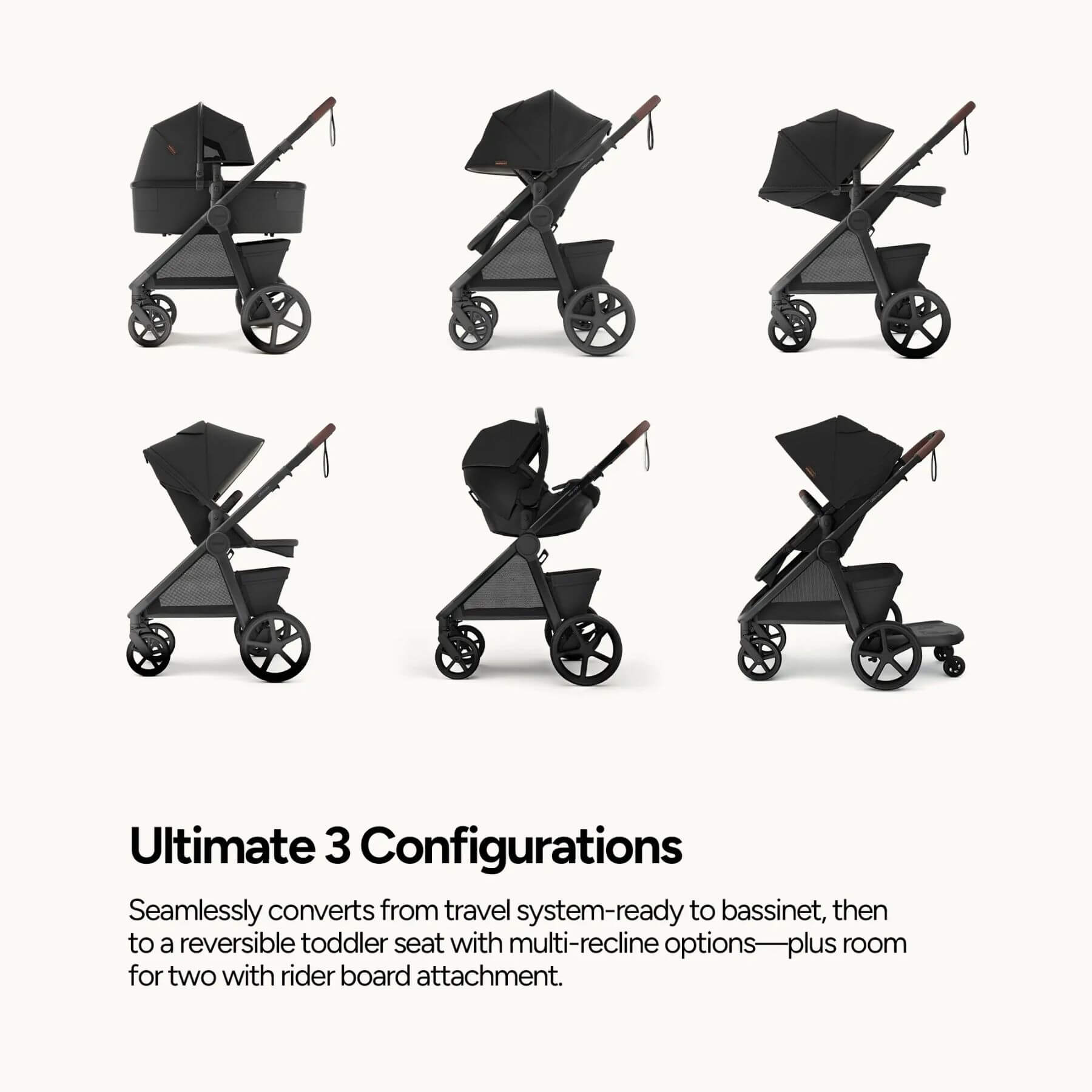 Mompush Ultimate 3 - Midnight in various configurations on a white background