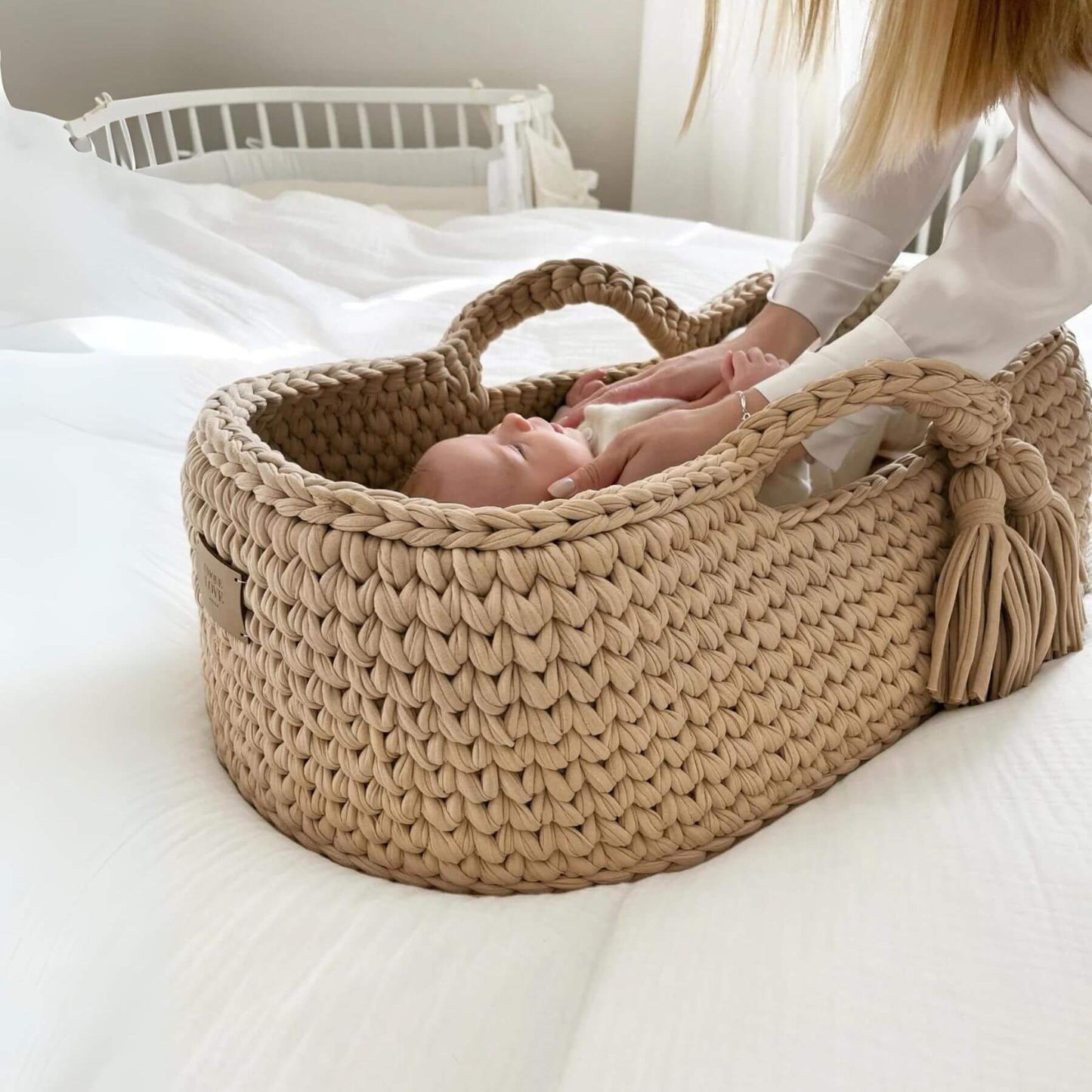 Mom & Baby w/ Unique Love Design Baby Basket Soft Mocha