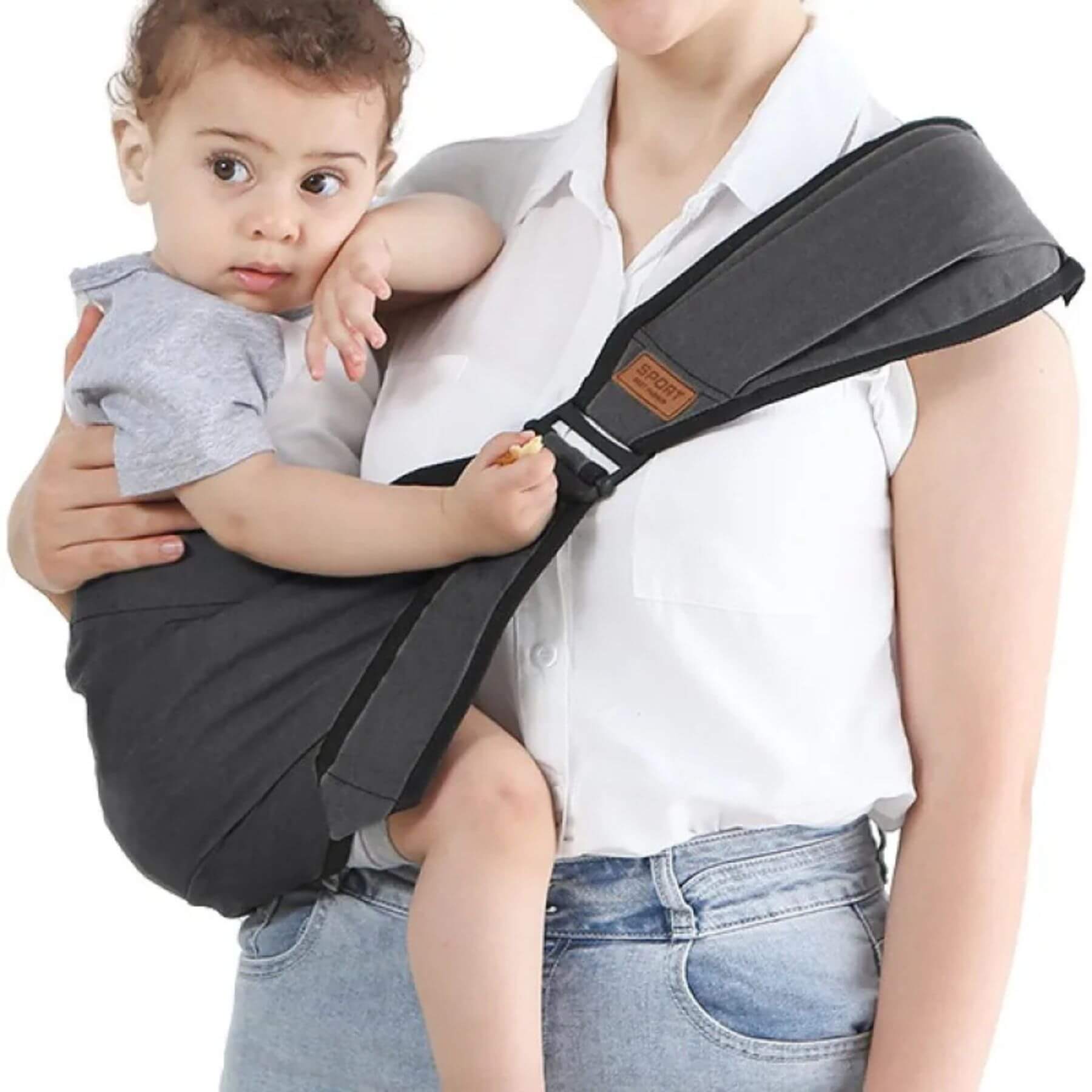 Person using RocketBaby USA Universal Baby Carrier Black with a child