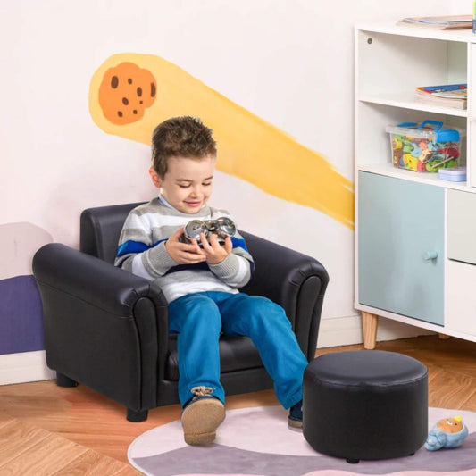 Boy Sitting on Qaba Upholstered Armchair for Kids 18M+ Black