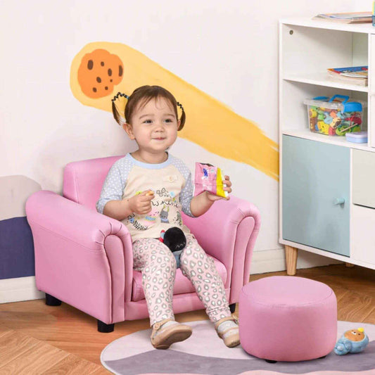 Girl Sitting on Qaba Upholstered Armchair for Kids 18M+ Pink