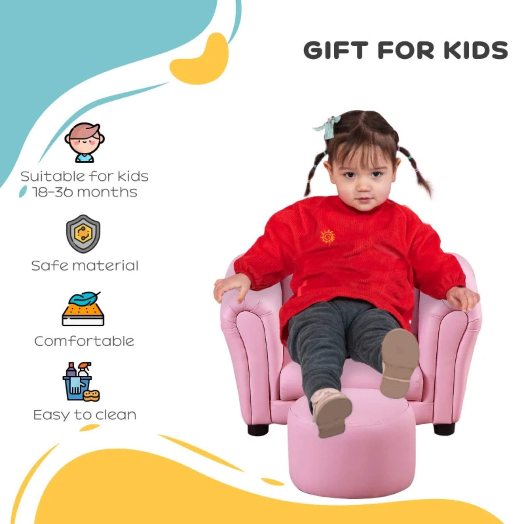 Girl Sitting on Qaba Upholstered Armchair for Kids 18M+ Pink
