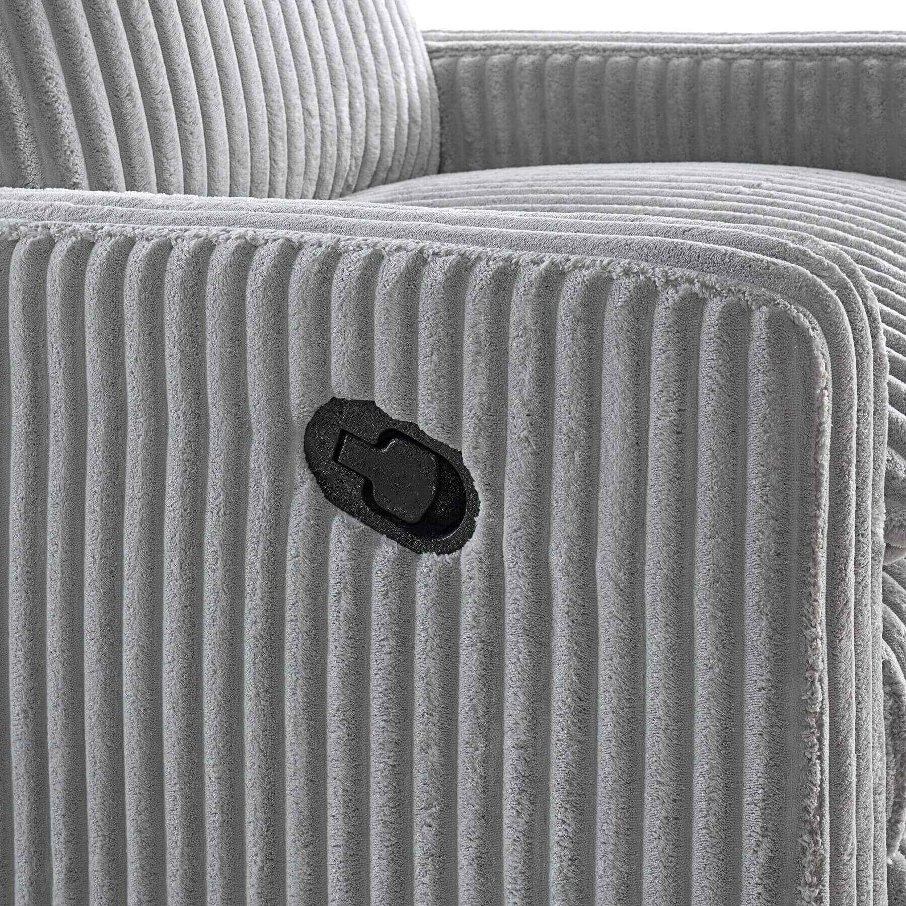Detail of Uptown Nursery Swivel Rocker and Recliner in Corduroy Ash Gray