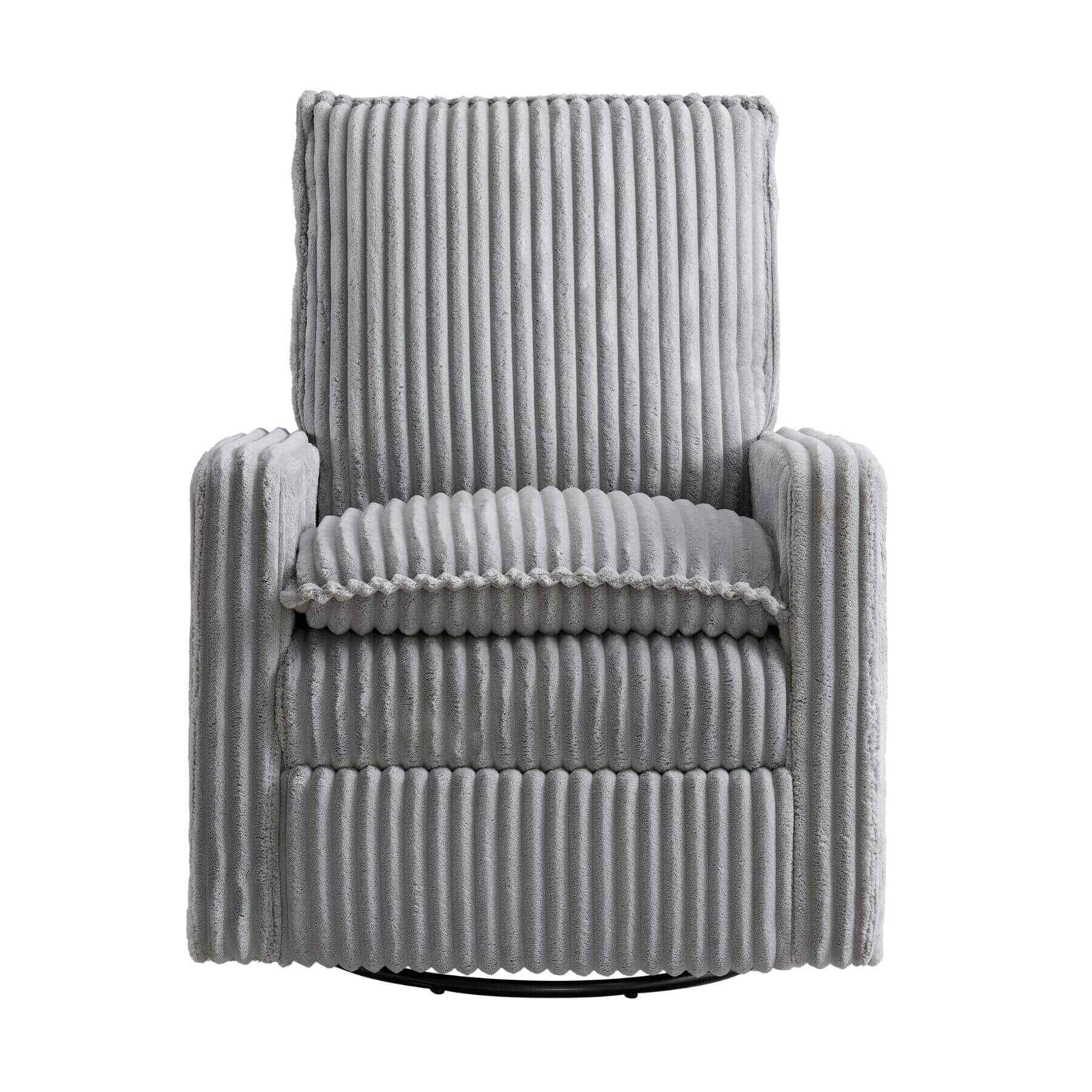 Uptown Nursery Swivel Rocker and Recliner in Corduroy Ash Gray on a white background